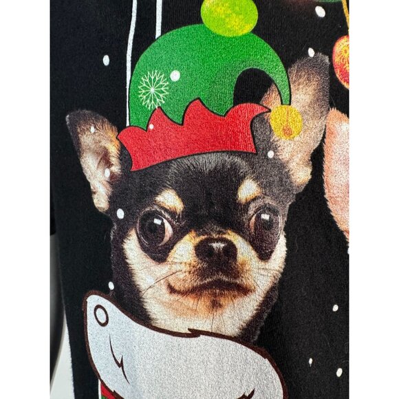 Christmas Chihuahua Stocking T-Shirt Port & Company Medium 100% Cotton Black - Picture 7 of 16